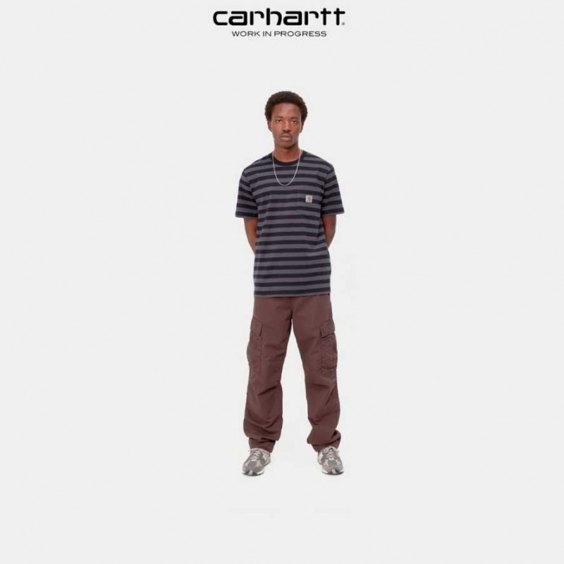 Soot / Artichoke Carhartt Wip Merrick Stripe Pocket T-Shirt Soot / - Danmark BXG-1990343