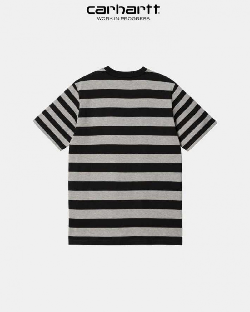 Noir Grise Carhartt Wip Merrick Stripe Pocket T-Shirt Noir - Danmark XYF-5645190