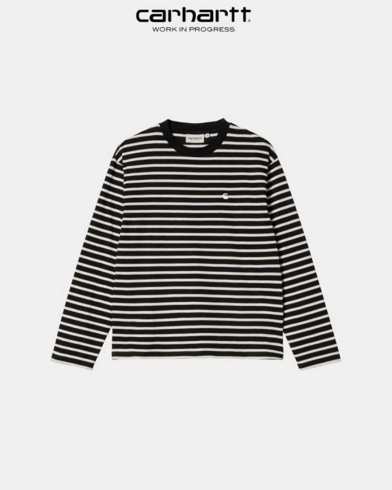 Noir Carhartt Wip Nell Stripe Long Sleeve T-Shirt - Danmark ICQ-0033428