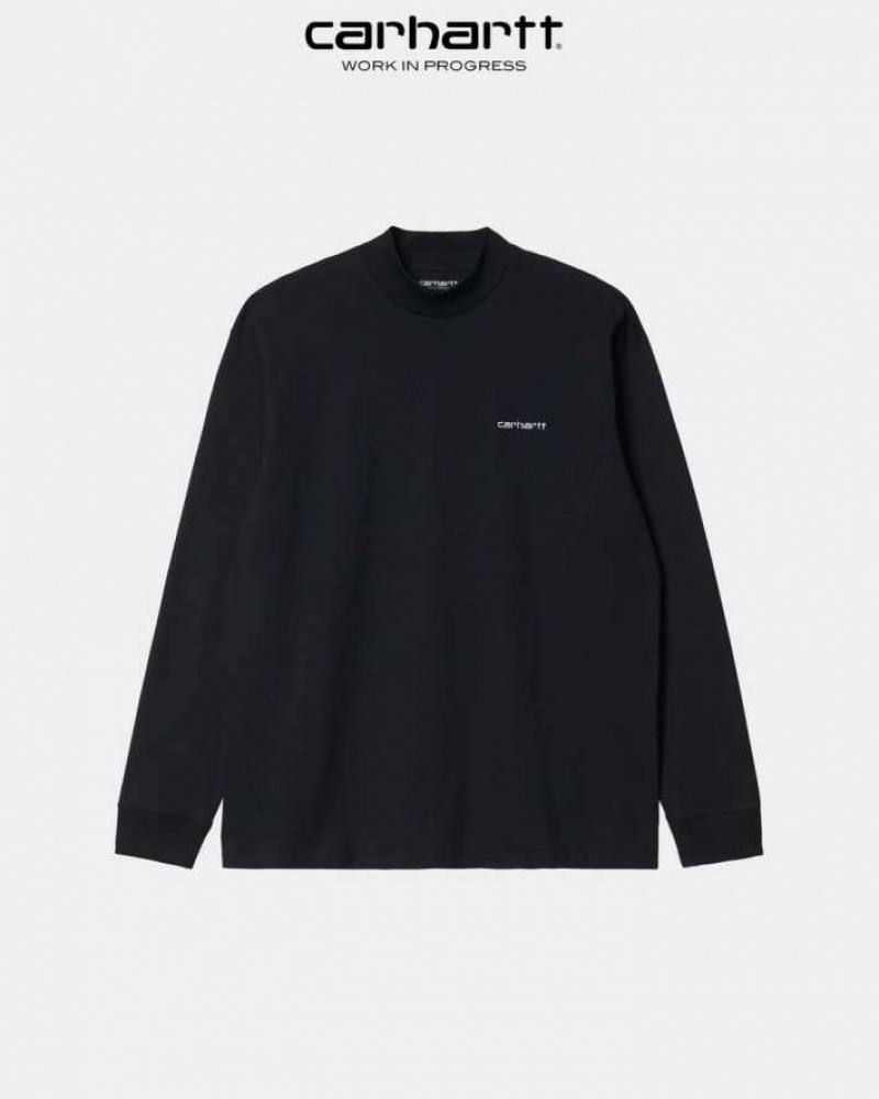 Noir Carhartt Wip Mockneck Script Embroidery Long Sleeve T-Shirt - Danmark OST-4959925