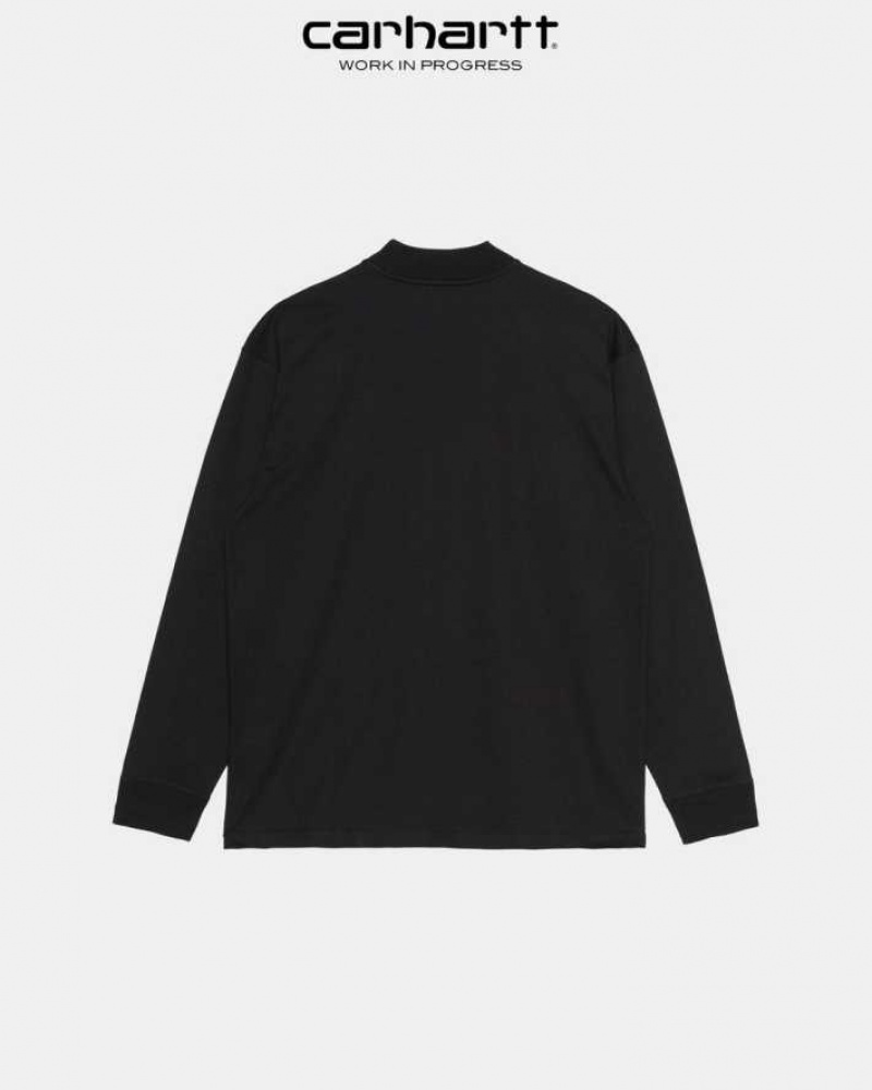 Noir Carhartt Wip Mockneck Script Embroidery Long Sleeve T-Shirt - Danmark OST-4959925