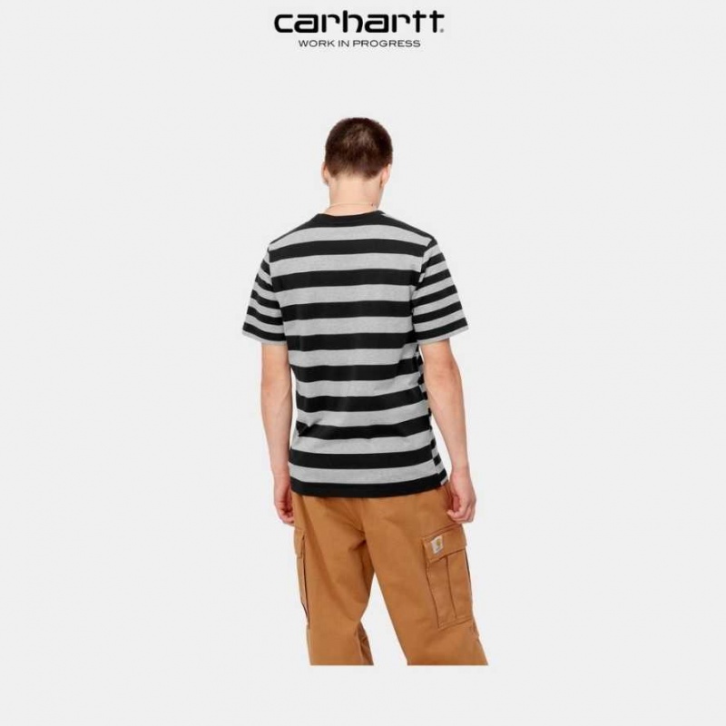 Noir Grise Carhartt Wip Merrick Stripe Pocket T-Shirt Noir - Danmark XYF-5645190