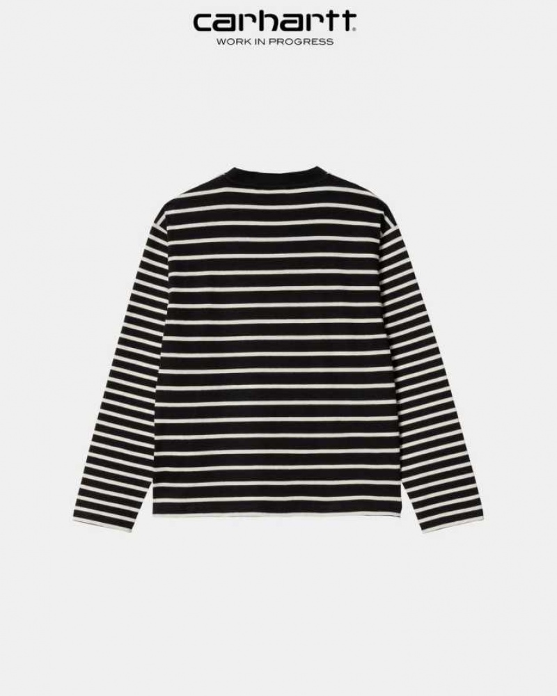 Noir Carhartt Wip Nell Stripe Long Sleeve T-Shirt - Danmark ICQ-0033428