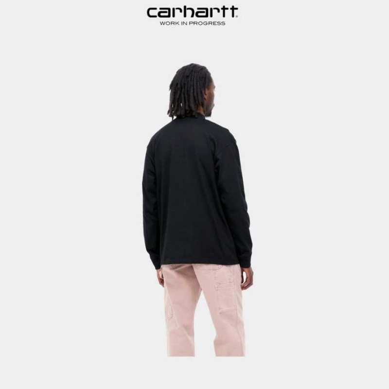 Noir Carhartt Wip Mockneck Script Embroidery Long Sleeve T-Shirt - Danmark OST-4959925