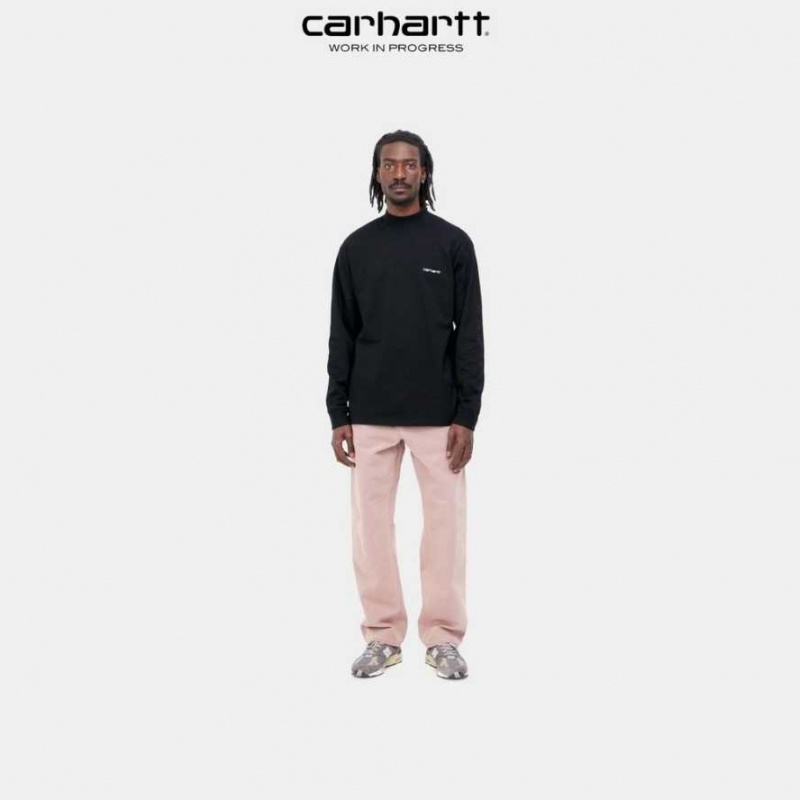 Noir Carhartt Wip Mockneck Script Embroidery Long Sleeve T-Shirt - Danmark OST-4959925