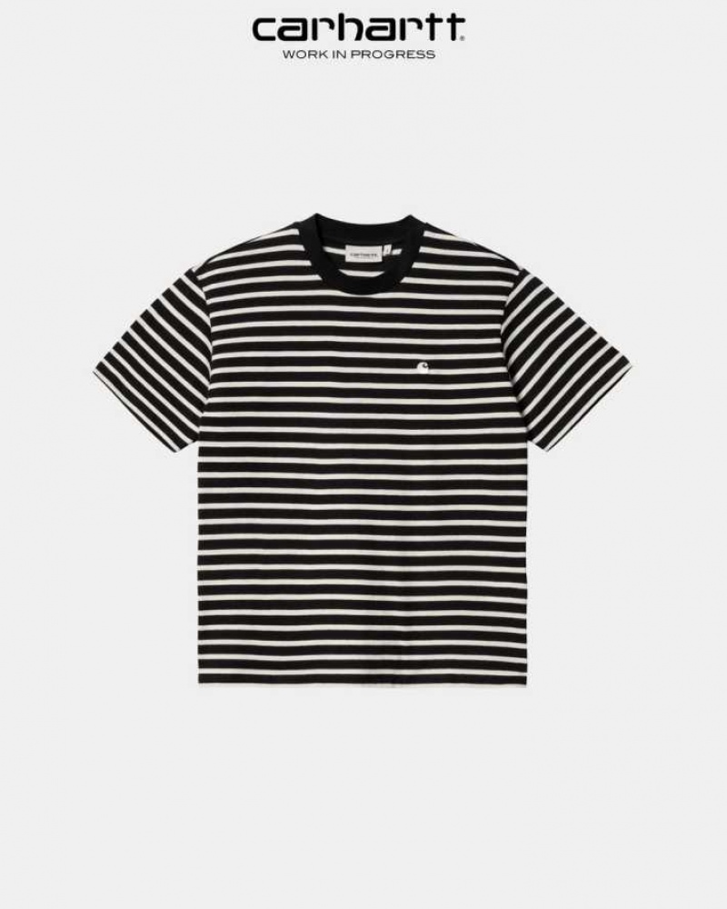 Noir Carhartt Wip Nell Stripe T-Shirt - Danmark EOF-9257181