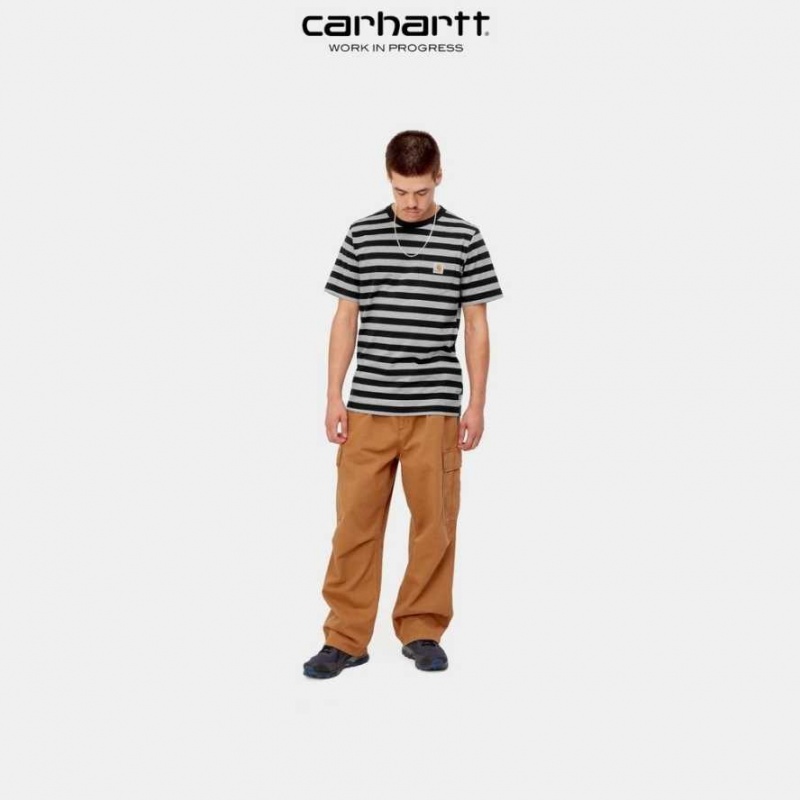 Noir Grise Carhartt Wip Merrick Stripe Pocket T-Shirt Noir - Danmark XYF-5645190