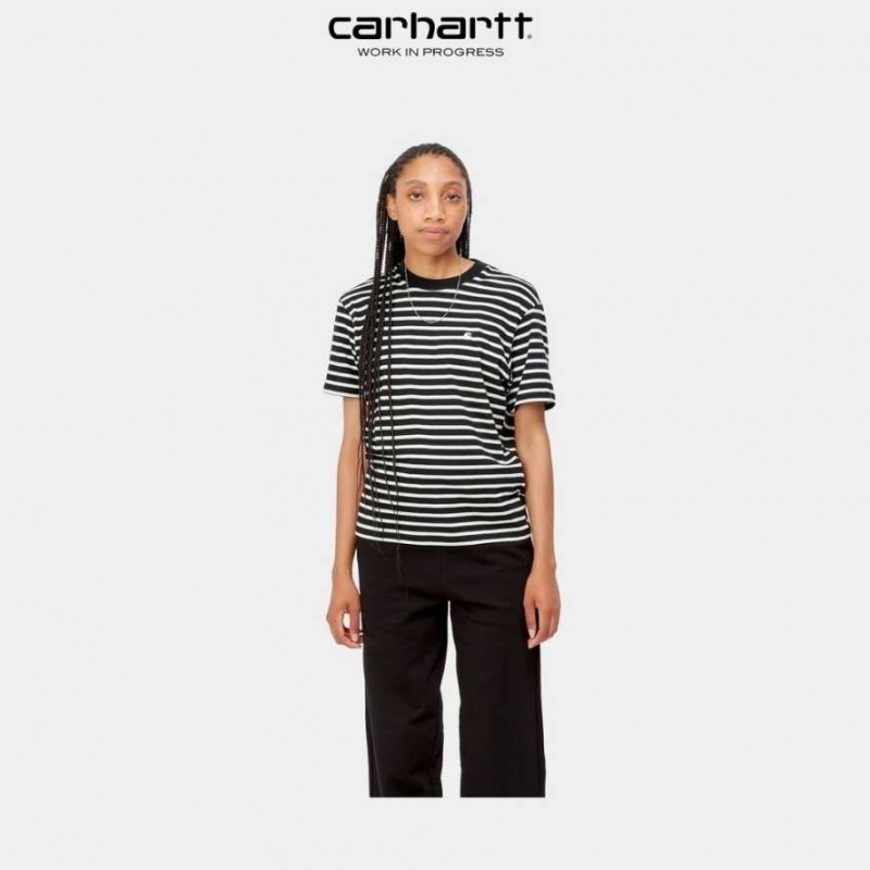 Noir Carhartt Wip Nell Stripe T-Shirt - Danmark EOF-9257181