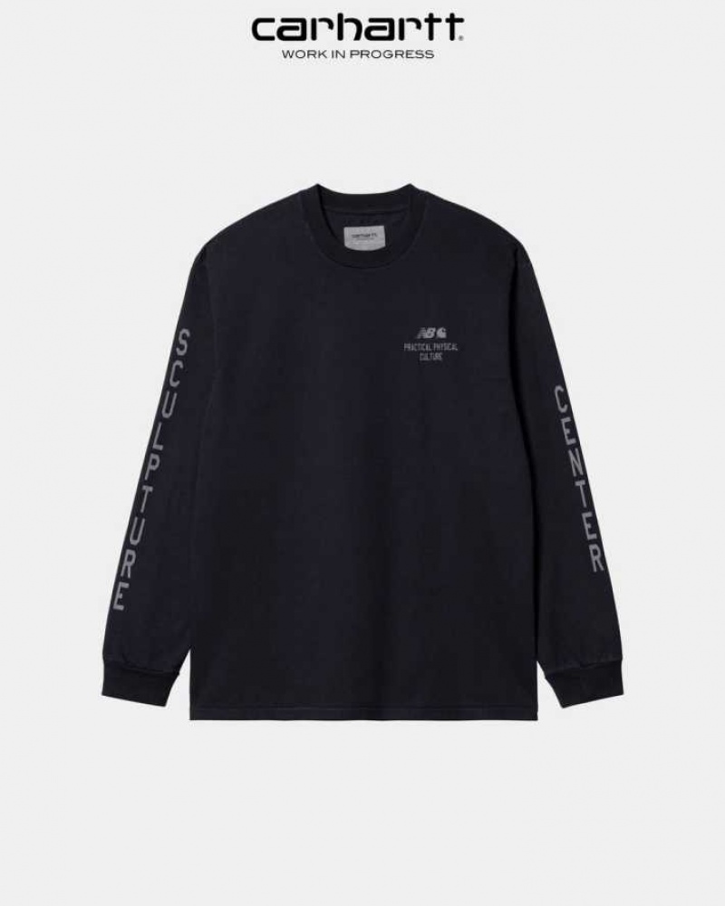 Bleu Marine Foncé Carhartt New Balance x Carhartt WIP Sculpture Center Long Sleeve T-Shirt Bleu Marine - Danmark QGO-3715062