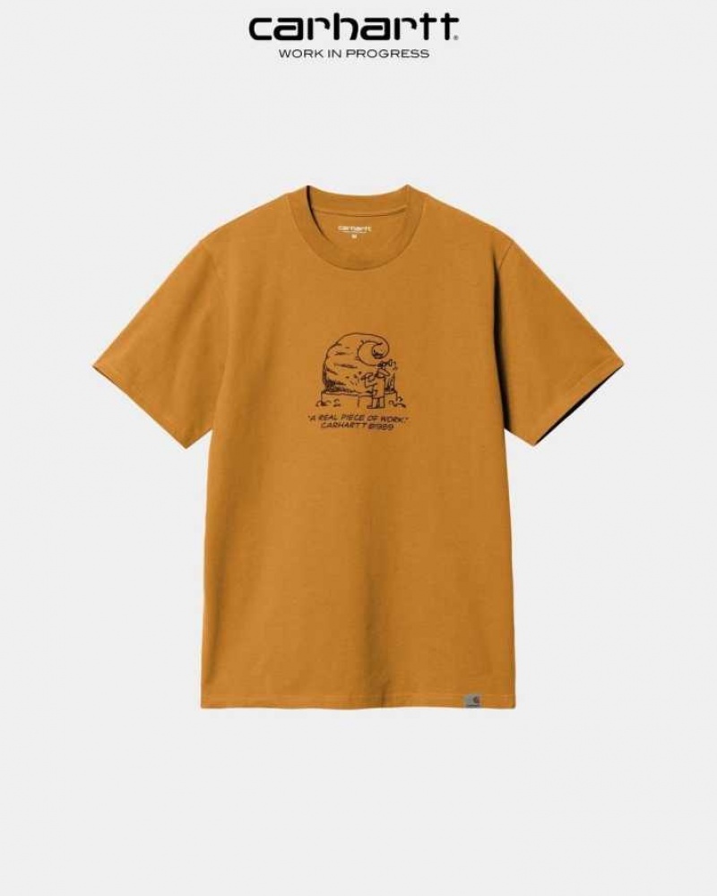 Ochre Carhartt Wip Piece Of Travail T-Shirt - Danmark MPQ-9271296