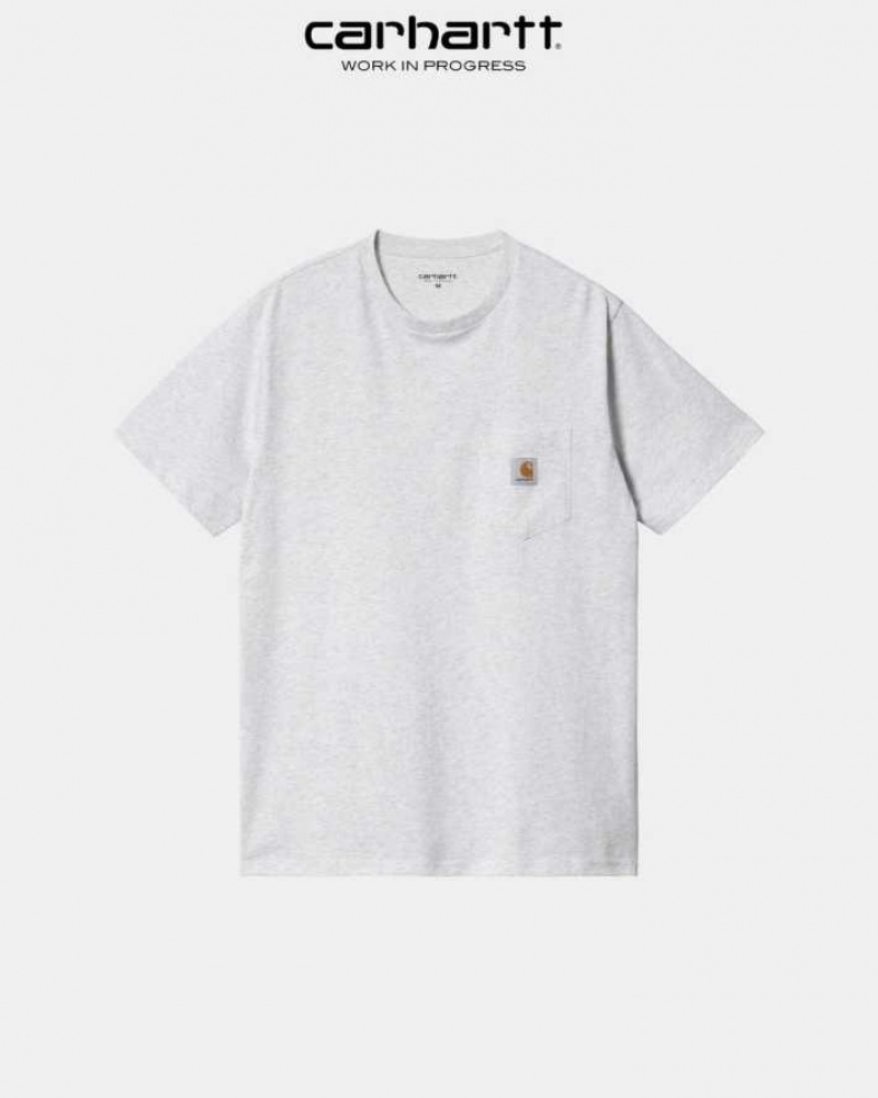 Ash Heather Carhartt Wip Pocket T-Shirt Ash - Danmark PSK-1886050