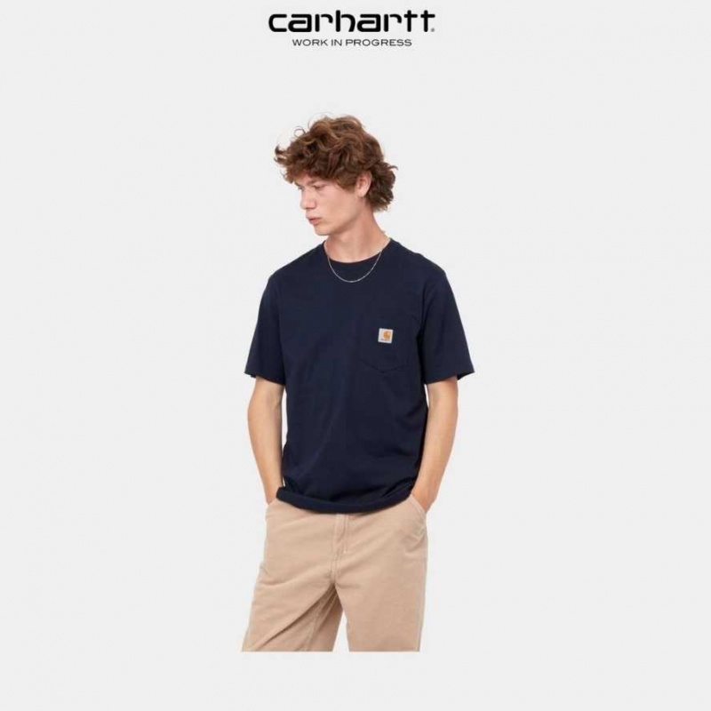 Bleu Marine Foncé Carhartt Wip Pocket T-Shirt Bleu Marine - Danmark MBY-2718617