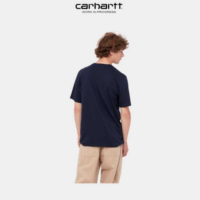 Bleu Marine Foncé Carhartt Wip Pocket T-Shirt Bleu Marine - Danmark MBY-2718617