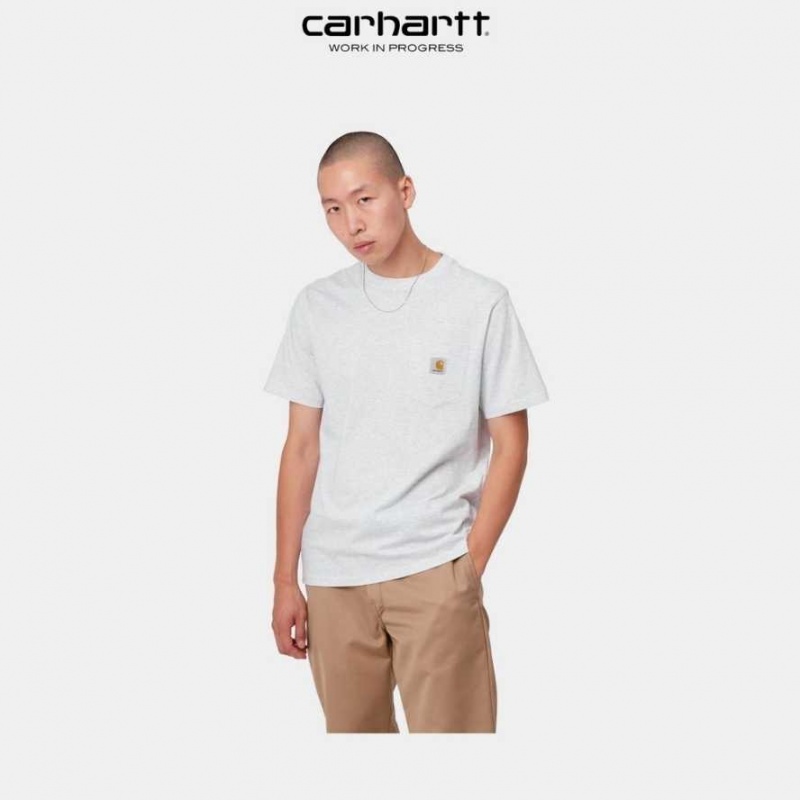 Ash Heather Carhartt Wip Pocket T-Shirt Ash - Danmark PSK-1886050