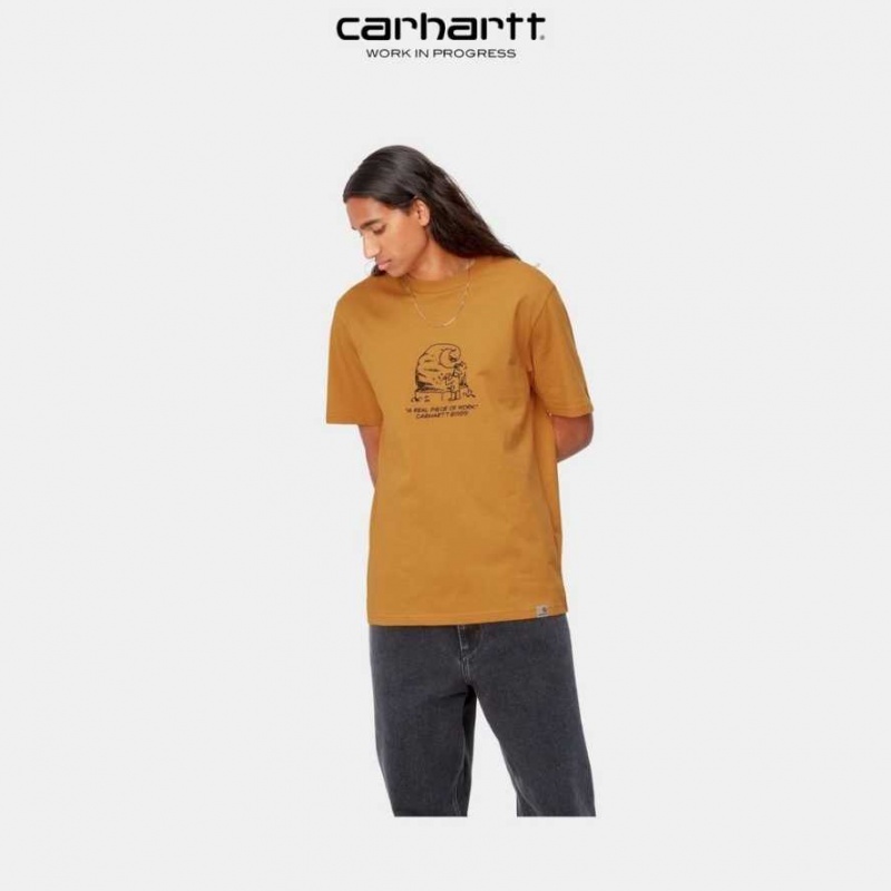 Ochre Carhartt Wip Piece Of Travail T-Shirt - Danmark MPQ-9271296