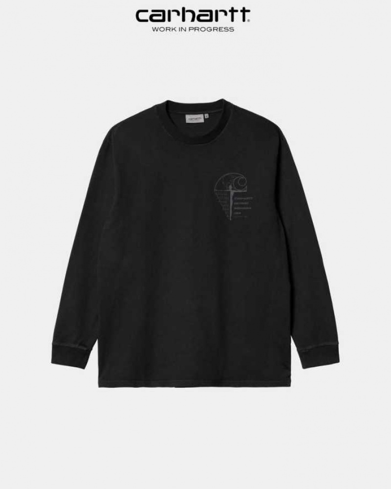 Noir Carhartt Wip Ratios Long Sleeve T-Shirt - Danmark UYZ-9199425