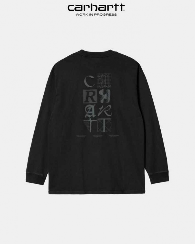 Noir Carhartt Wip Ratios Long Sleeve T-Shirt - Danmark UYZ-9199425