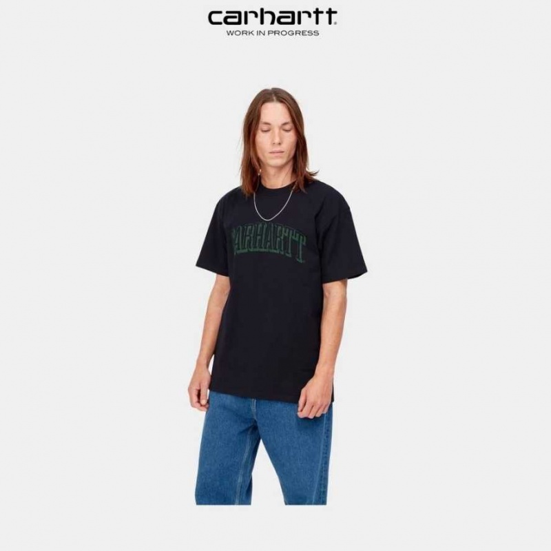 Bleu Marine Foncé Carhartt Wip Scrawl Script T-Shirt Bleu Marine - Danmark ZCE-4083052