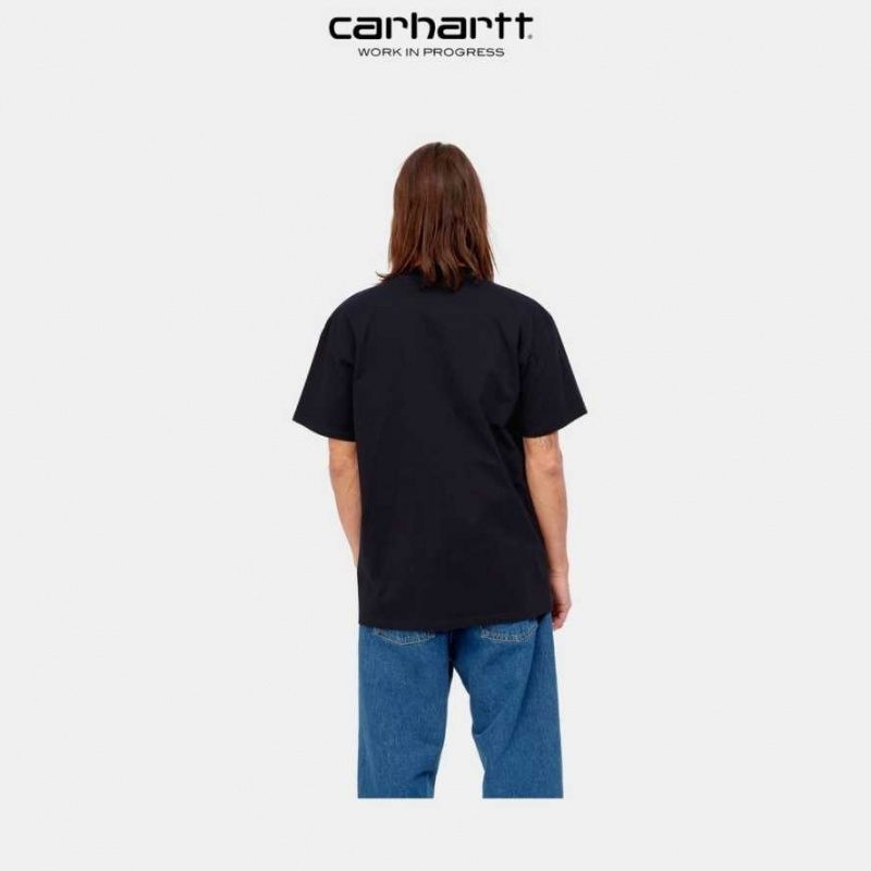 Bleu Marine Foncé Carhartt Wip Scrawl Script T-Shirt Bleu Marine - Danmark ZCE-4083052