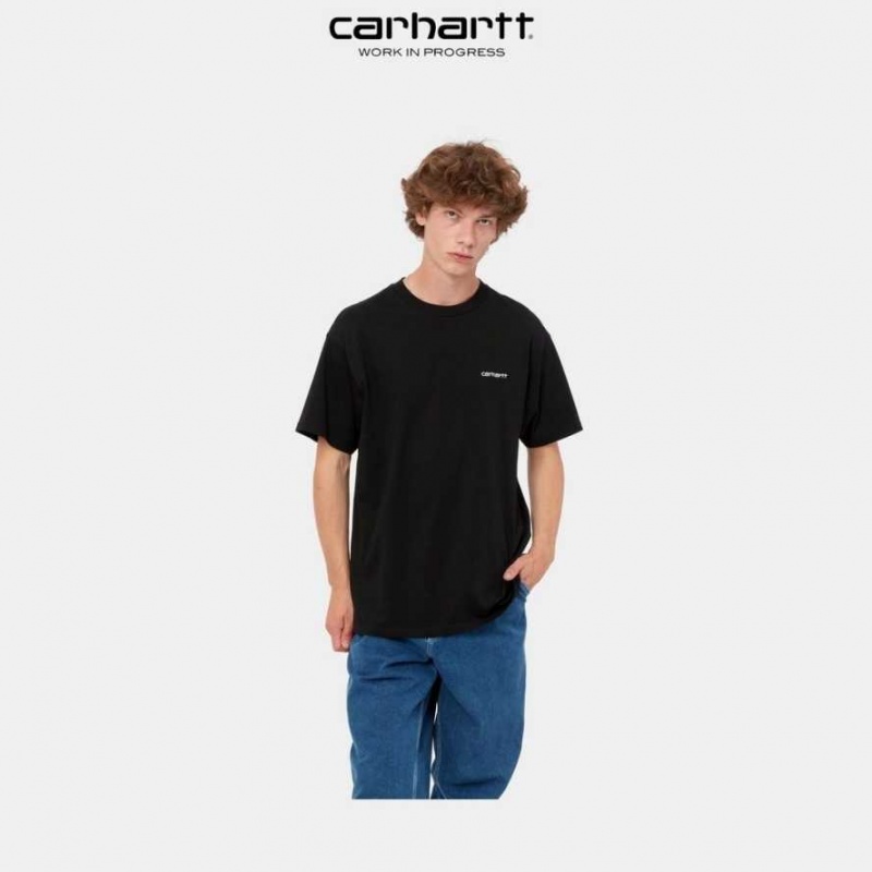 Noir Carhartt Wip Script Embroidery T-Shirt - Danmark IUI-2584286