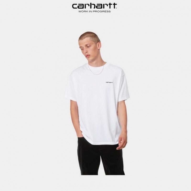 Blanche Carhartt Wip Script Embroidery T-Shirt - Danmark IAD-6556930