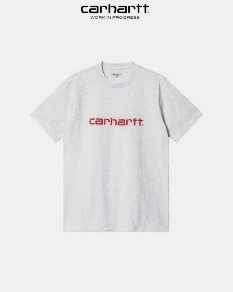 Ash Heather Carhartt Wip Script T-Shirt Ash - Danmark EYZ-0097039