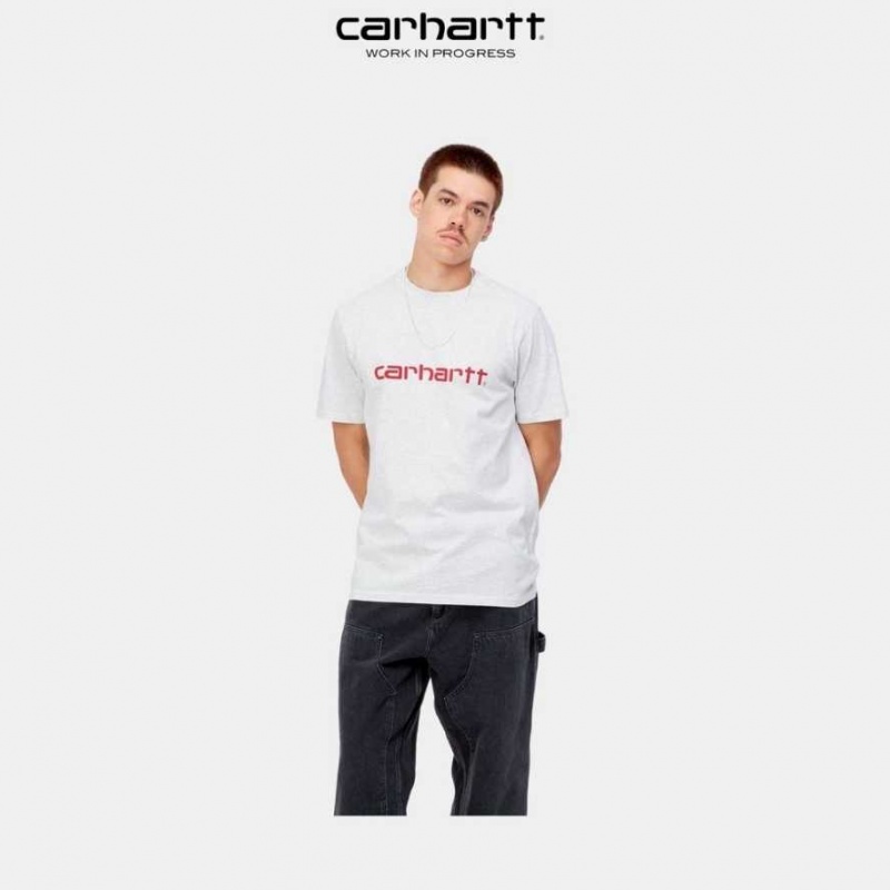 Ash Heather Carhartt Wip Script T-Shirt Ash - Danmark EYZ-0097039