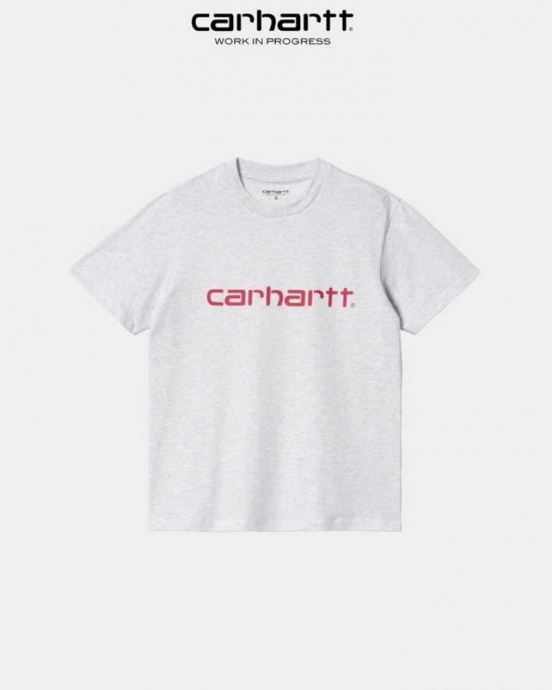 Ash Heather Carhartt Wip Script T-Shirt Ash - Danmark QSO-5035713