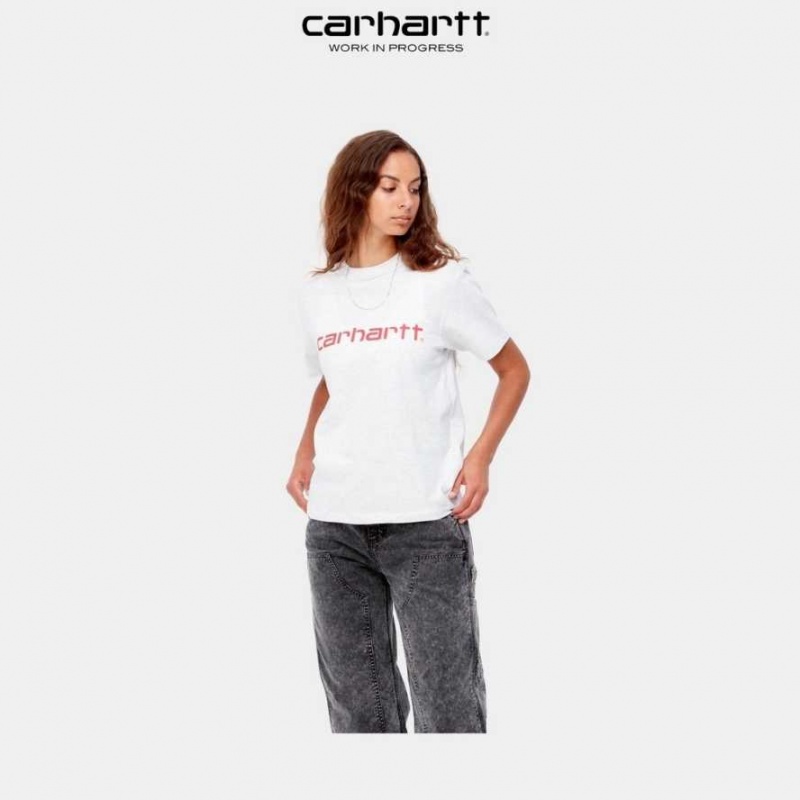 Ash Heather Carhartt Wip Script T-Shirt Ash - Danmark QSO-5035713