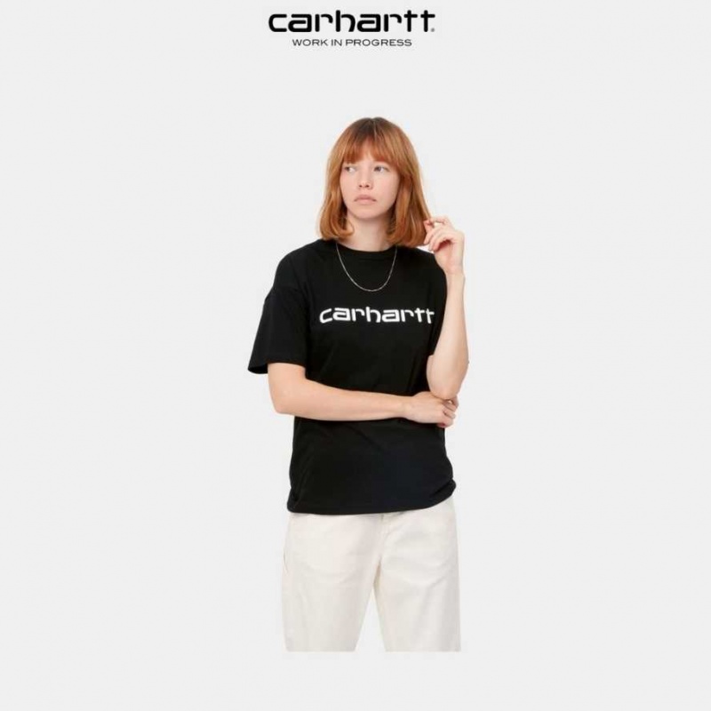 Noir Carhartt Wip Script T-Shirt - Danmark QEO-5870035