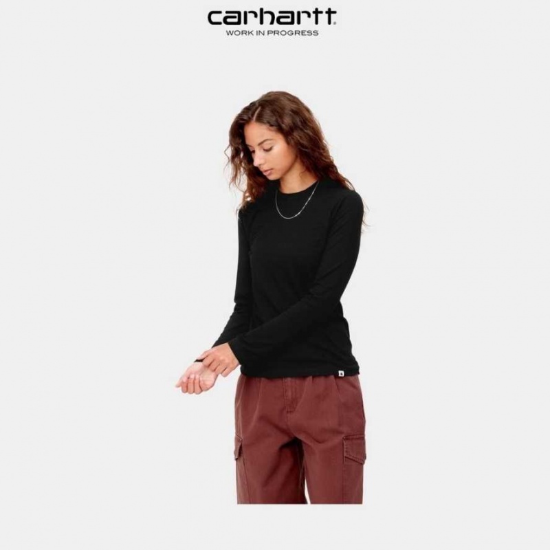 Noir Carhartt Wip Seri Long Sleeve T-Shirt - Danmark ASX-7570308