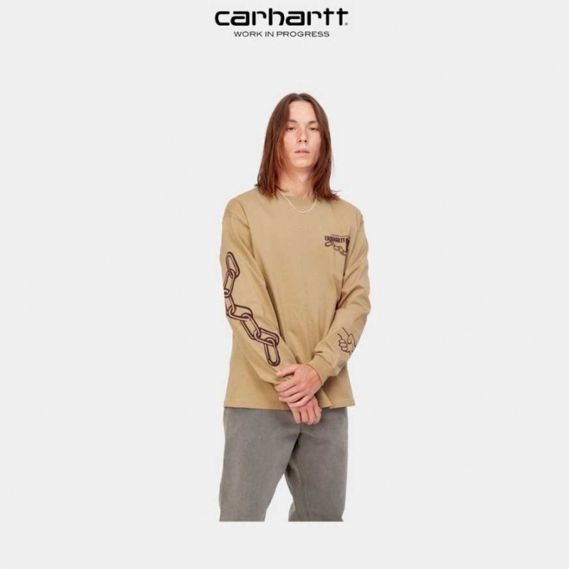 Marron Carhartt Wip Stronger Long Sleeve T-Shirt - Danmark EIN-5248487