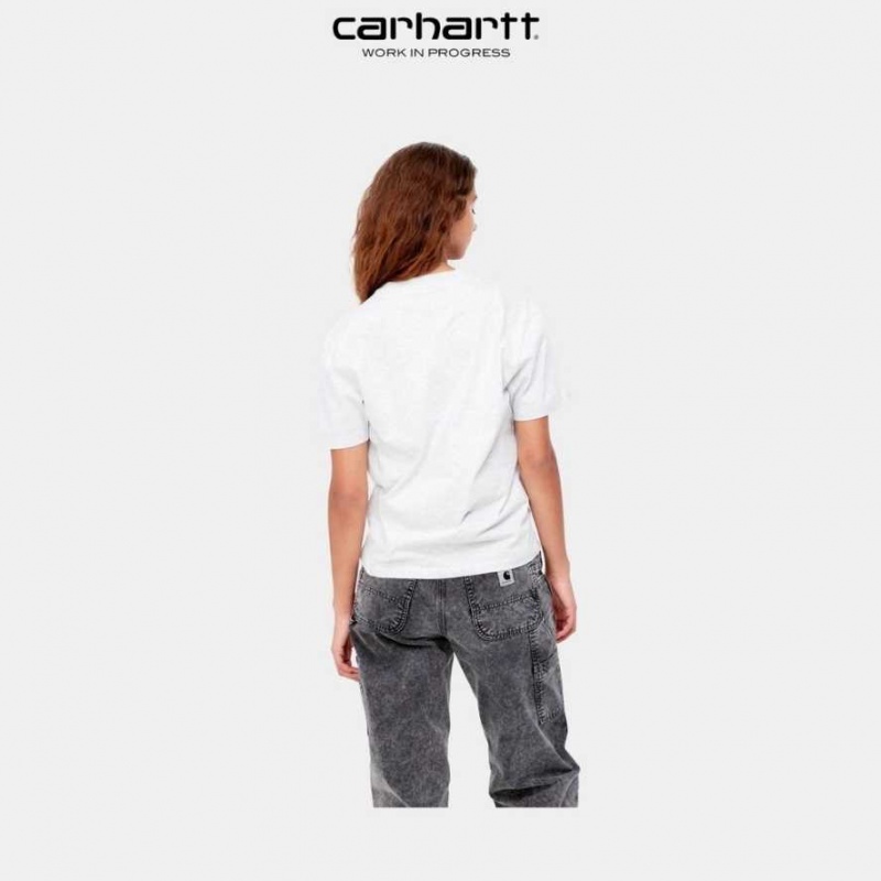 Ash Heather Carhartt Wip Script T-Shirt Ash - Danmark QSO-5035713