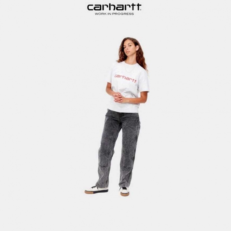 Ash Heather Carhartt Wip Script T-Shirt Ash - Danmark QSO-5035713