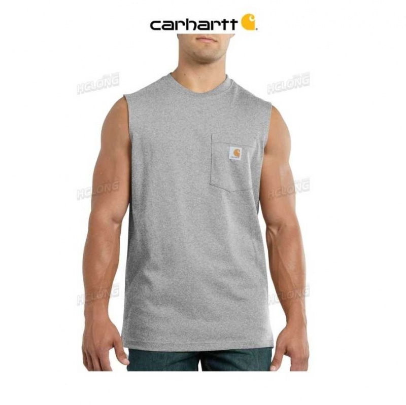 Heather Gray Carhartt Relaxed Fit Heavyweight Sans Manches Pocket T-Shirt Heather - Danmark YDU-3868403