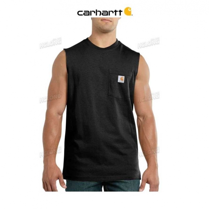 Noir Carhartt Relaxed Fit Heavyweight Sans Manches Pocket T-Shirt - Danmark XEV-2498175