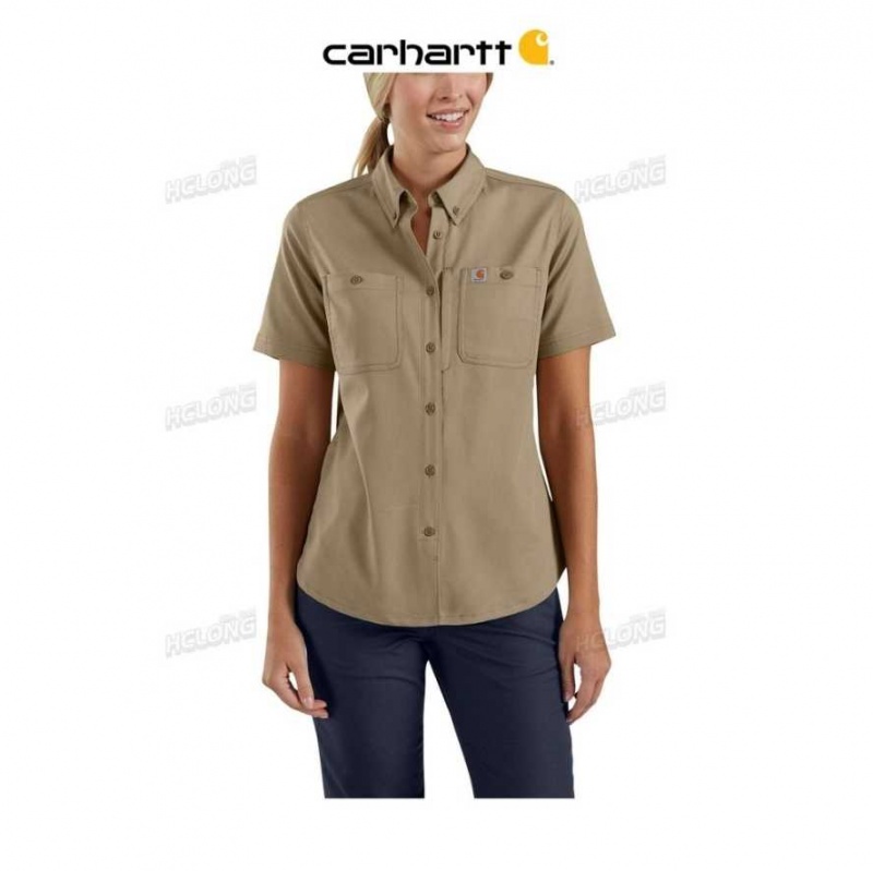 Kaki Foncé Carhartt Rugged Professional Series Relaxed Fit Tela Corta Sleeve Travail Shirt Kaki - Danmark VEJ-4869074