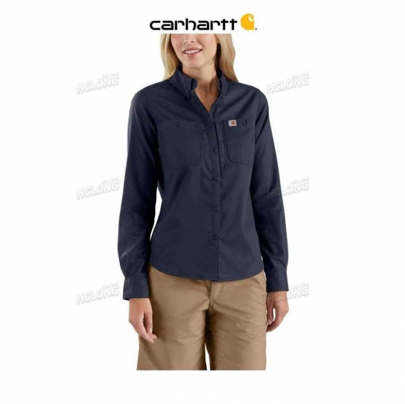 Bleu Marine Carhartt Rugged Professional Series Relaxed Fit Tela Long Sleeve Travail Shirt Bleu - Danmark TRQ-7768897