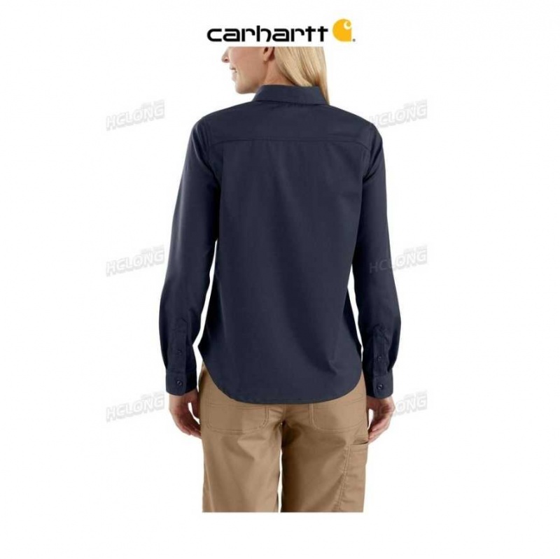 Bleu Marine Carhartt Rugged Professional Series Relaxed Fit Tela Long Sleeve Travail Shirt Bleu - Danmark TRQ-7768897