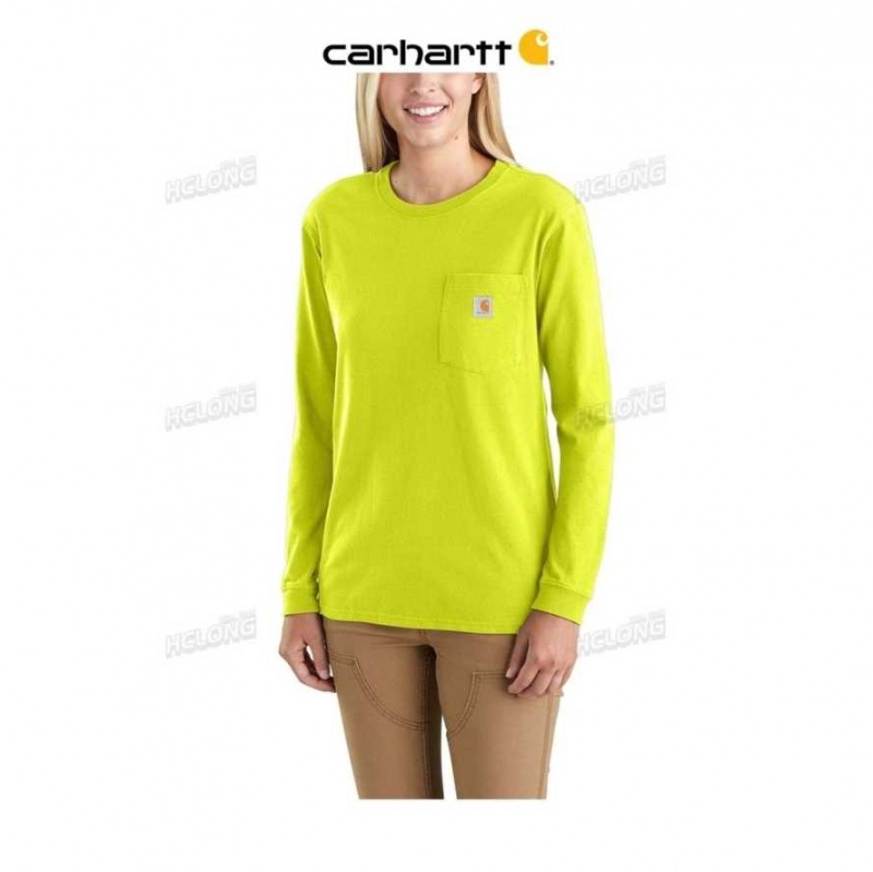 Brite Lime Carhartt Loose Fit Heavyweight Long-Sleeve Pocket T-Shirt Brite - Danmark ARH-1629404