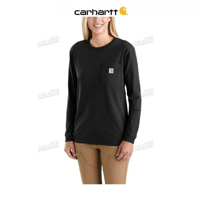 Noir Carhartt Loose Fit Heavyweight Long-Sleeve Pocket T-Shirt - Danmark FBP-6813386