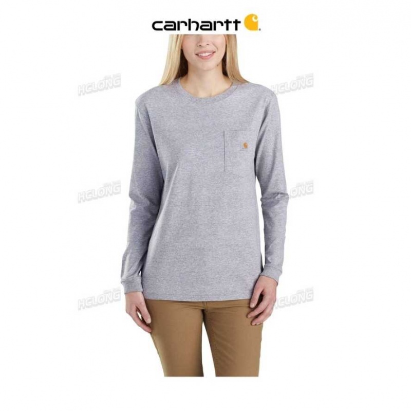 Heather Gray Carhartt Loose Fit Heavyweight Long-Sleeve Pocket T-Shirt Heather - Danmark UXV-5728012