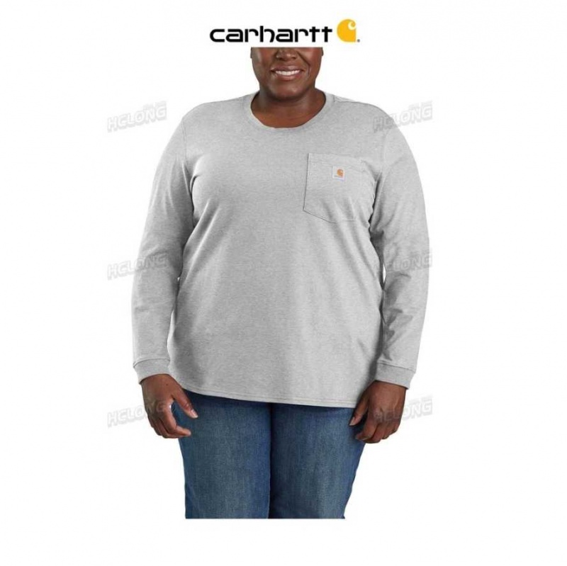 Heather Gray Carhartt Loose Fit Heavyweight Long-Sleeve Pocket T-Shirt Heather - Danmark UXV-5728012