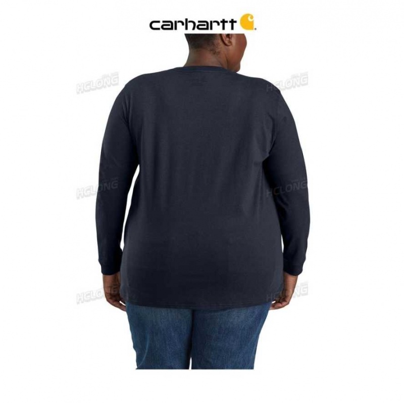 Bleu Marine Carhartt Loose Fit Heavyweight Long-Sleeve Pocket T-Shirt Bleu - Danmark WKU-3954180