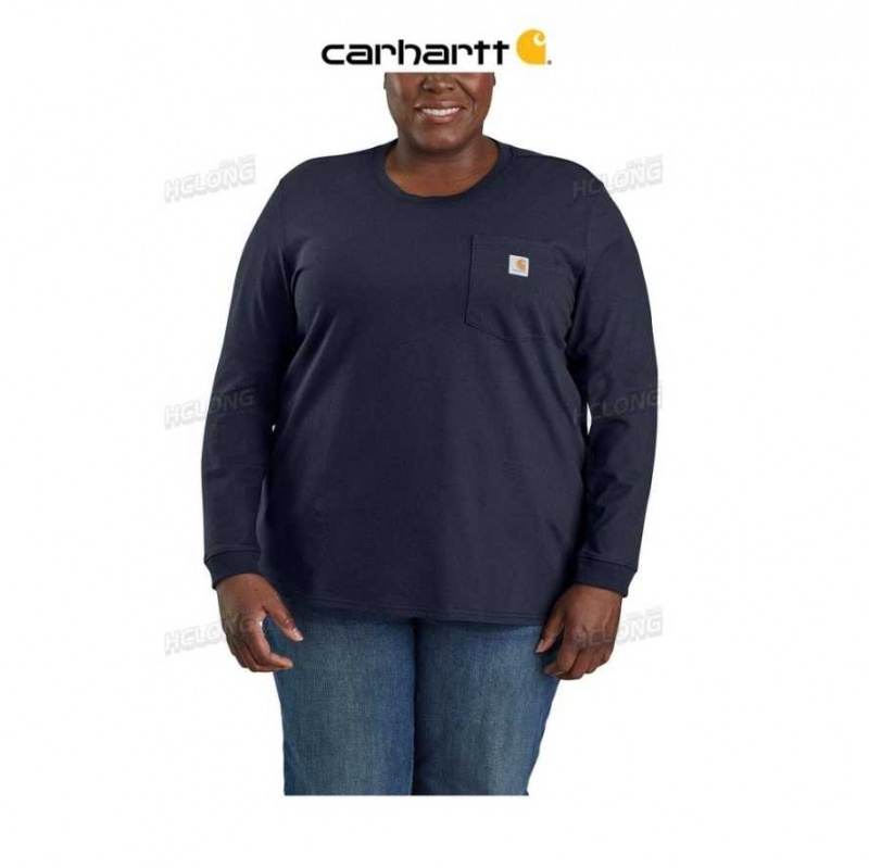 Bleu Marine Carhartt Loose Fit Heavyweight Long-Sleeve Pocket T-Shirt Bleu - Danmark WKU-3954180