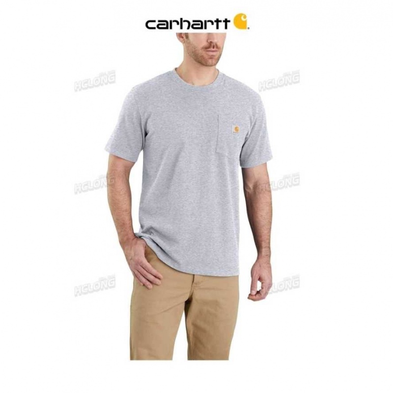 Heather Gray Carhartt Relaxed Fit Heavyweight Corta-Sleeve Pocket T-Shirt Heather - Danmark CGC-3233629