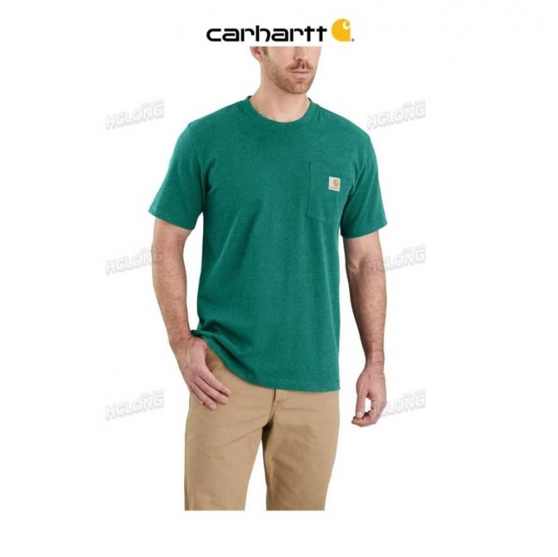 Vert Carhartt Relaxed Fit Heavyweight Corta-Sleeve Pocket T-Shirt - Danmark OWW-1906309