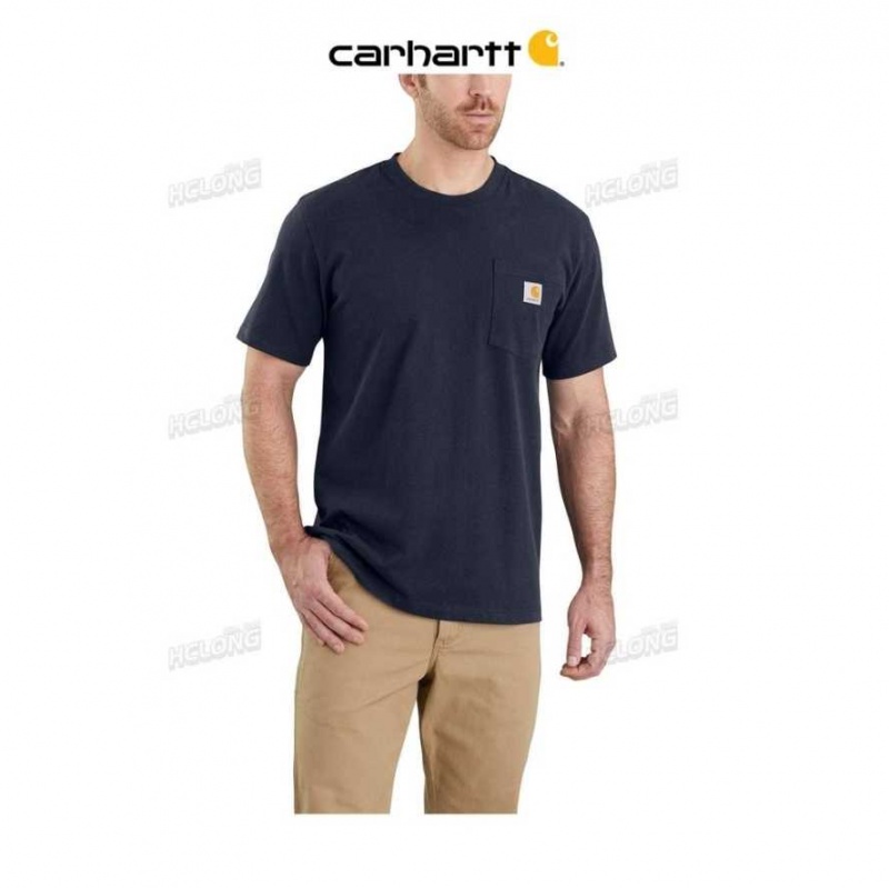 Bleu Marine Carhartt Relaxed Fit Heavyweight Corta-Sleeve Pocket T-Shirt Bleu - Danmark LZL-8886403