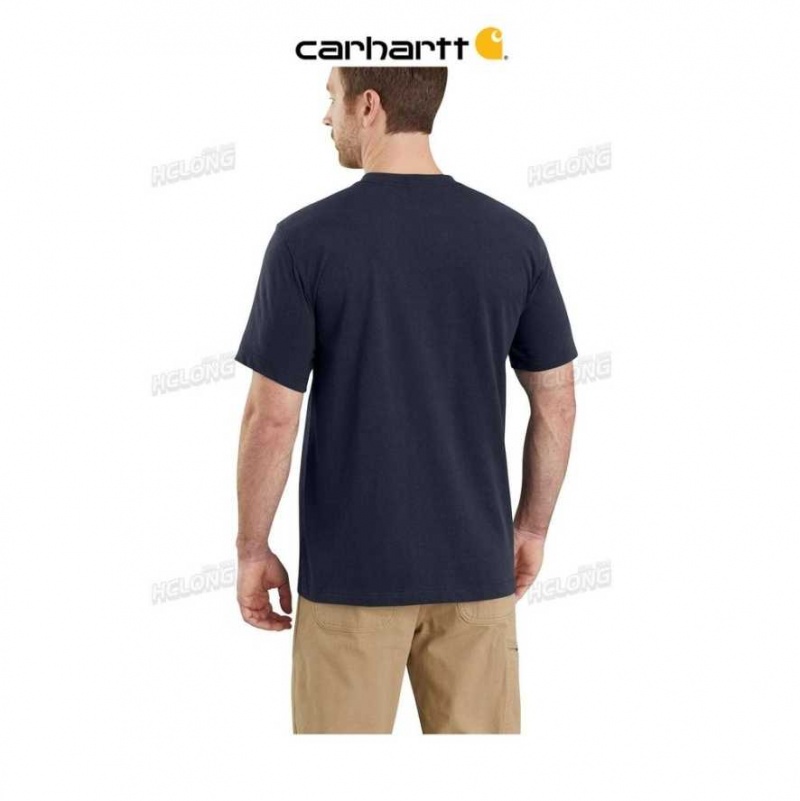 Bleu Marine Carhartt Relaxed Fit Heavyweight Corta-Sleeve Pocket T-Shirt Bleu - Danmark LZL-8886403