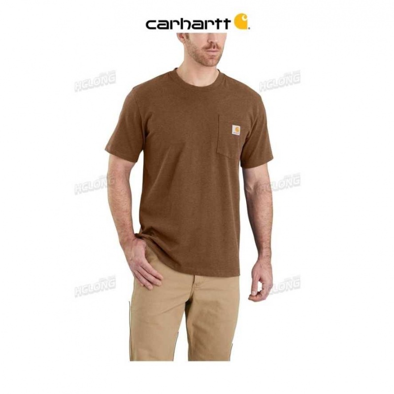 Oiled Walnut Heather Carhartt Relaxed Fit Heavyweight Corta-Sleeve Pocket T-Shirt Oiled Walnut - Danmark VIQ-6124029